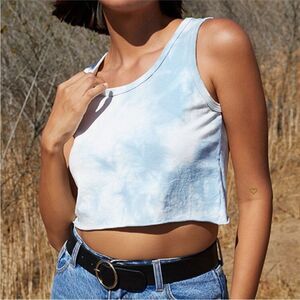 Brandy Melville blue and white tie due cropped tank top